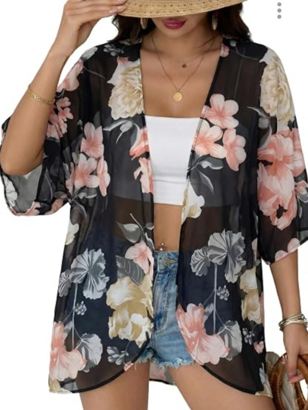 WTD Size Med Sheer Floral Cardigan Women's Jacket Mesh Bohemian Stretch